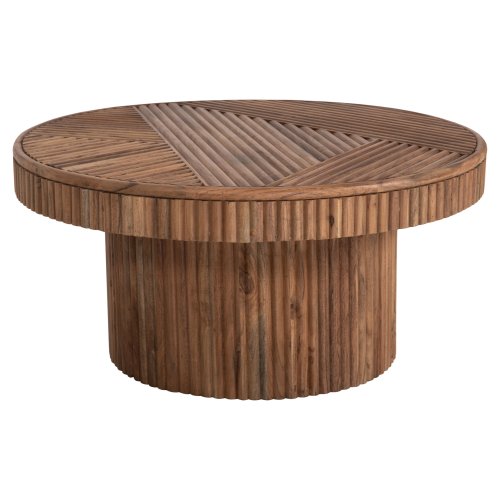 COUCHTISCH RUND MASSIVES AKAZIENHOLZ IN NATÜRLICHER FARBE Φ80x38Hcm