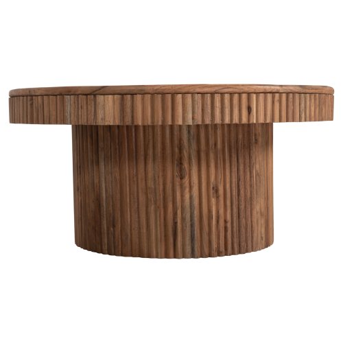 COUCHTISCH RUND MASSIVES AKAZIENHOLZ IN NATÜRLICHER FARBE Φ80x38Hcm