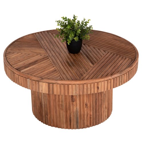 COUCHTISCH RUND MASSIVES AKAZIENHOLZ IN NATÜRLICHER FARBE Φ80x38Hcm