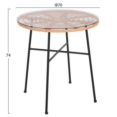 ESSZIMMERTISCH, RUND, ALLEGRA, SCHWARZ, METALL-PE-RATTAN, IN NATUR, Φ70x74Hcm
