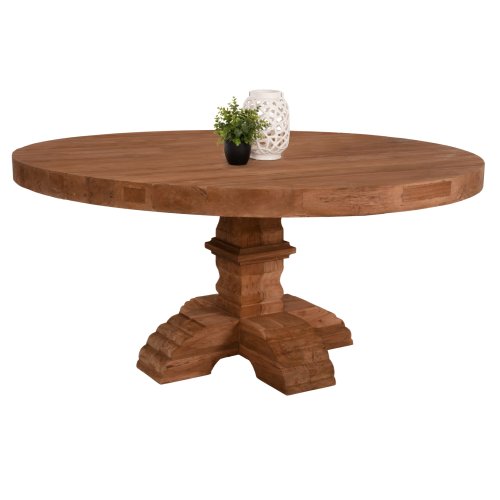 ESSTISCH RUND PROVENCE RECYCELTES TEAKHOLZ MIT GESCHNITZTEN BEIN-8cm.TISCHPLATTE Φ180x76Hcm