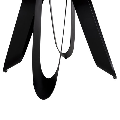 RUNDER ESSTISCH TISCHPLATTE AUS GRAUEM MARMOR UND KERAMIK, SCHWARZE METALLBEINE, Φ135 x 74 Hcm