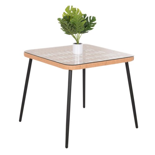 ESSTISCH QUADRATISCH ALLEGRA SCHWARZ METALL-PE-RATTAN IN NATUR 79,5x79,5x72,5Hcm