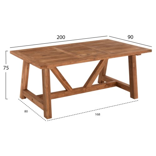 ESSTISCH RECYCELTES TEAKHOLZ IN NATÜRLICHER FARBE 200x100x75Hcm