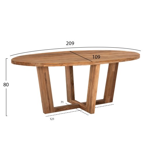 Esstisch in ovaler Form aus recyceltem Teakholz, 209 x 109 x 80 cm