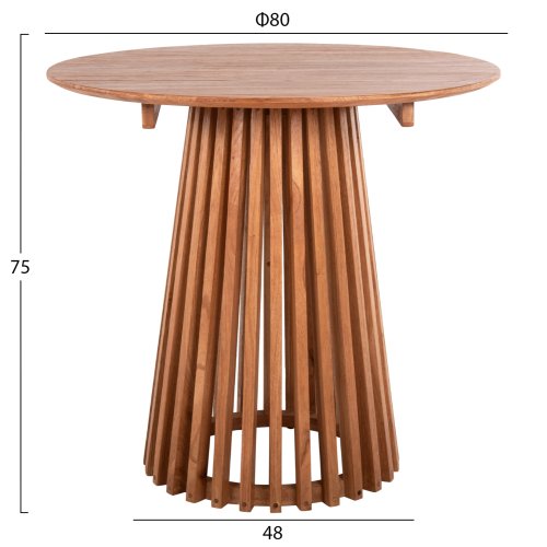 ESSTISCH RUND MASSIVES MINDIHOLZ IN NATÜRLICHER FARBE Φ80X75Hcm