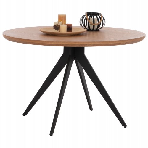 DINING TABLE ROUND MDF TOP WITH OAK WOOD VENEER RUSTIC STYLE Φ120x75cm WW9307.01