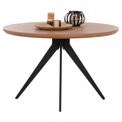 DINING TABLE ROUND MDF TOP WITH OAK WOOD VENEER RUSTIC STYLE Φ120x75cm WW9307.01