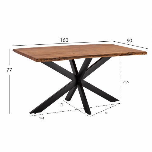 Esstisch 160x90x77 Montana Superior 3.5 Dicke massive Akazie