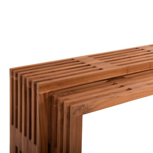 COUCHTISCHE 2-TEILIGES SET MASSIVES TEAKHOLZ IN NATURAL 110x30x46Hcm