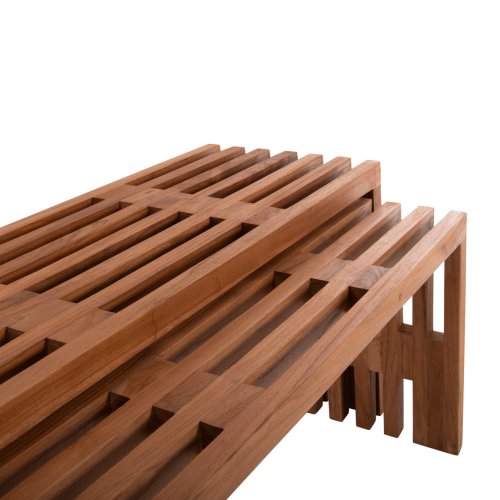 COUCHTISCHE 2-TEILIGES SET MASSIVES TEAKHOLZ IN NATURAL 110x30x46Hcm