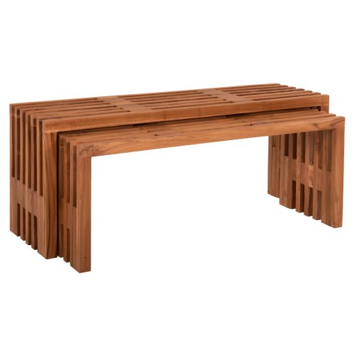 COUCHTISCHE 2-TEILIGES SET MASSIVES TEAKHOLZ IN NATURAL 110x30x46Hcm