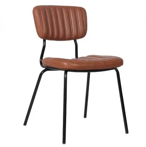 Upholstered chair "Pepe" in cognac color made of imitation leather and black metal frame