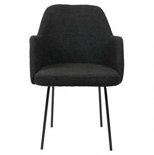 Sessel "Vere" aus schwarzem Boucle Polster und Beine aus schwarzem Metallgestell