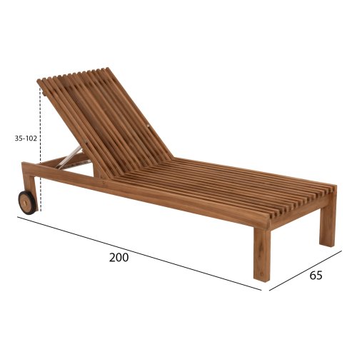 SUNBED LOUNGER LAGERTHA TEAK WOOD IN NATURAL COLOR 200x65x102cm