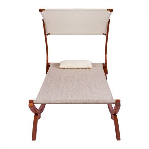 Sonnenliege "Colby" aus Holz in Walnuss-Beige mit Beschattung 105X221X162 cm