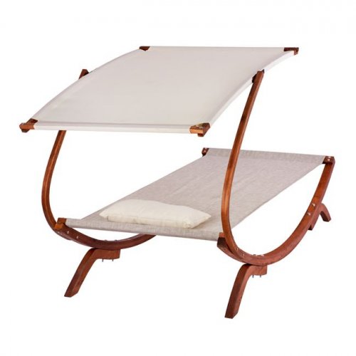 Sonnenliege "Colby" aus Holz in Walnuss-Beige mit Beschattung 105X221X162 cm