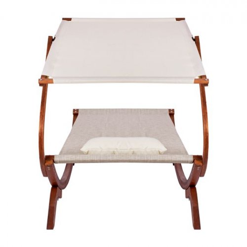 Sonnenliege "Colby" aus Holz in Walnuss-Beige mit Beschattung 105X221X162 cm