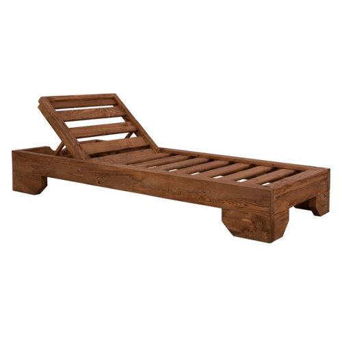 Sun lounger made of solid pine wood in walnut