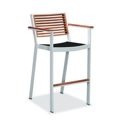 Outdoor Bar Set "York" 7-teilig aus weißem Aluminiumgestell und Teakholz