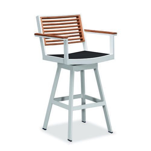 Outdoor Bar Set "York" 7-teilig aus weißem Aluminiumgestell und Teakholz