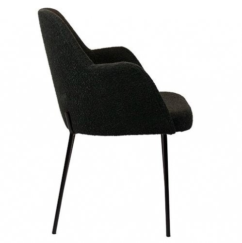 Sessel "Vere" aus schwarzem Boucle Polster und Beine aus schwarzem Metallgestell