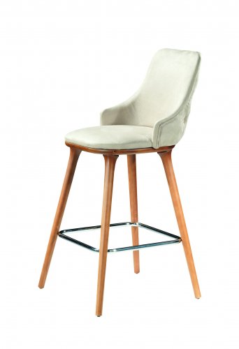 Barhocker "Mobi" aus weißem Kunstleder und Holzgestell