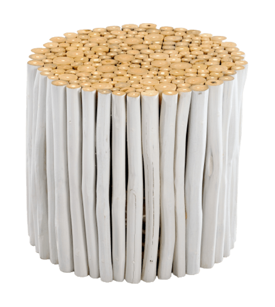 Hocker aus dünnen Teakholzstämmen Φ35X45H Weiß