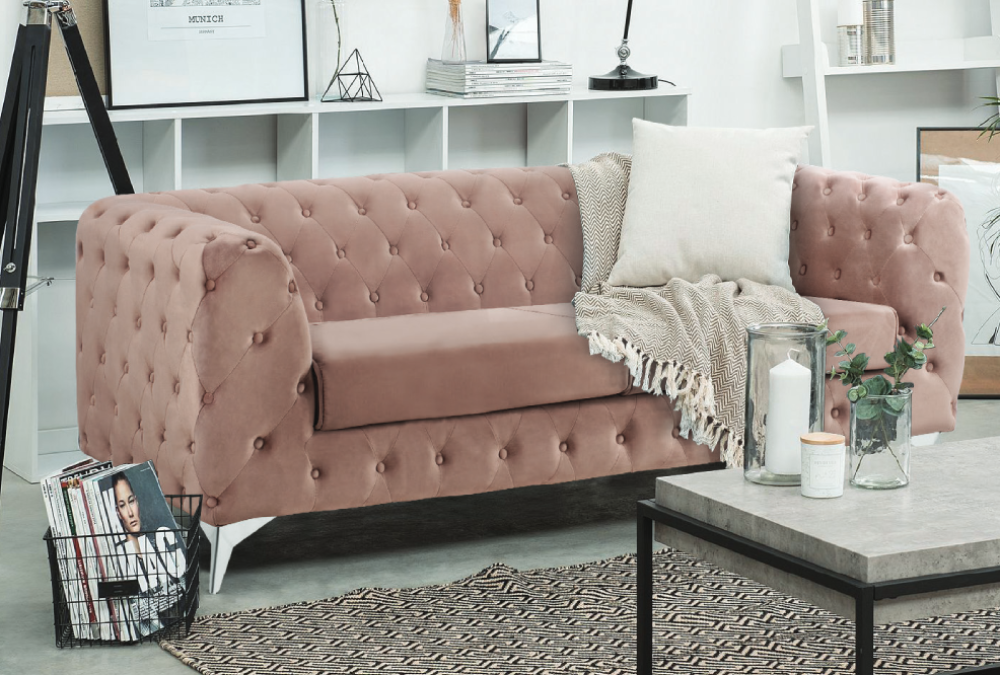 2-Sitzer Sofa ALBERT mit Samt | In Apfeltönen