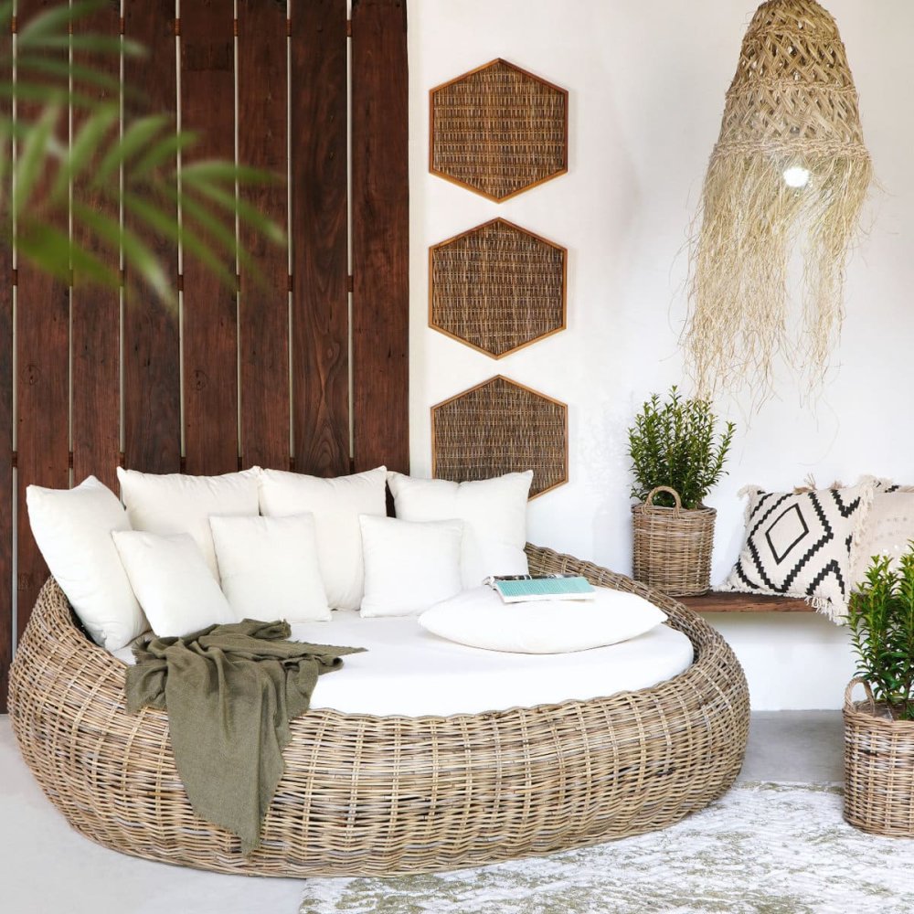 Sofa Bed SAINT PETERSBURG Made Of Natural Rattan Kubu Gray