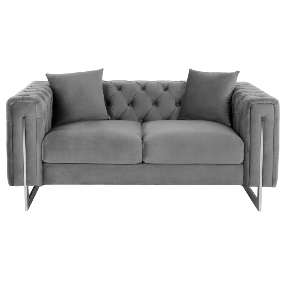 SOFA 2-SITZER t.CHESTERFIELD MOBAR GRAU SAMT-METALLBEINE 154x85x68Hcm