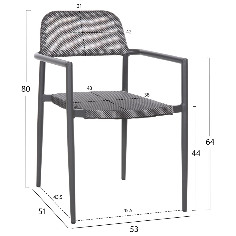 ALUMINIUMSESSEL GRAU GESTELL & GRAU TEXTILENE 53x51x80cm