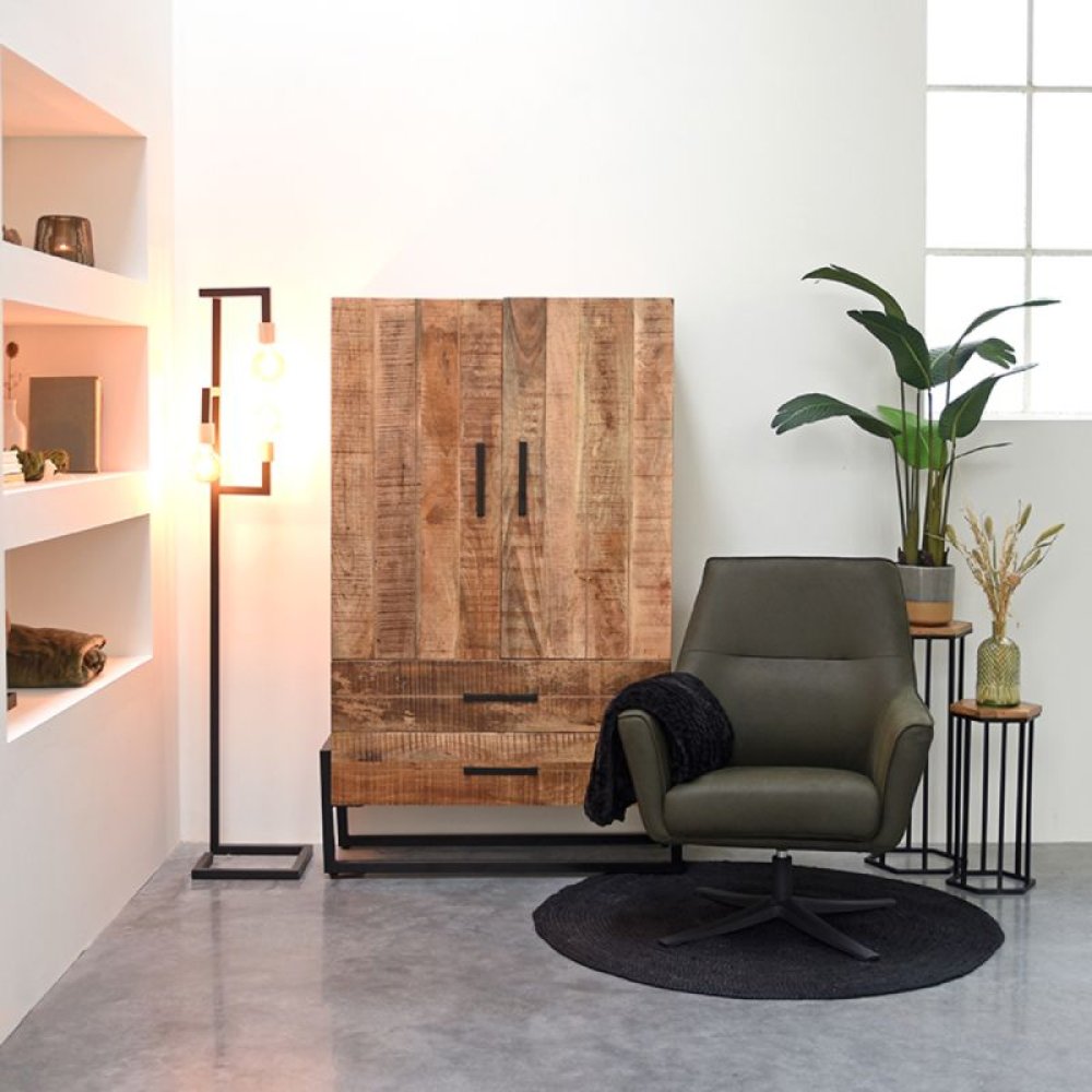 Cupboard Bolivia 2 doors 100x40x160 cm rough mango wood | Black metal