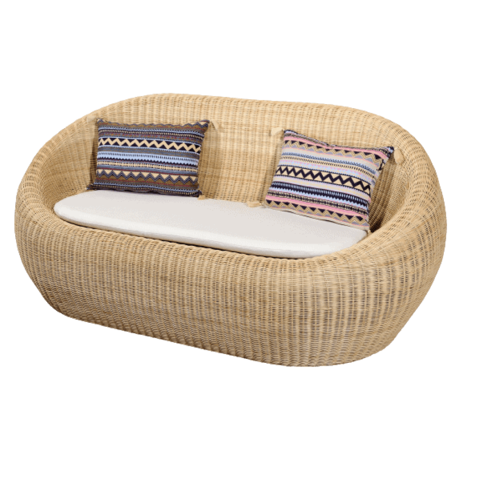 APPLE LS Sofa aus natürlichem Rattan mit Kissen 160X90X73H
