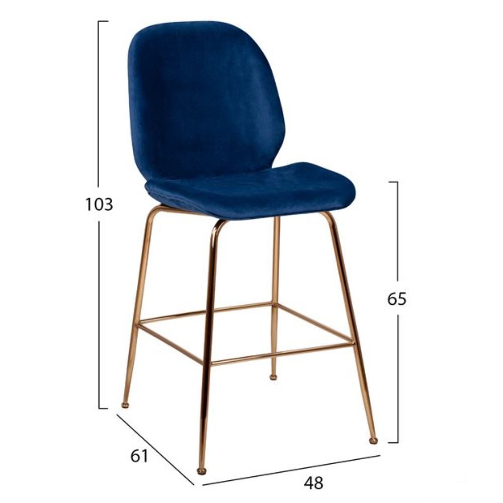 Bar stool NORA with velvet in blue