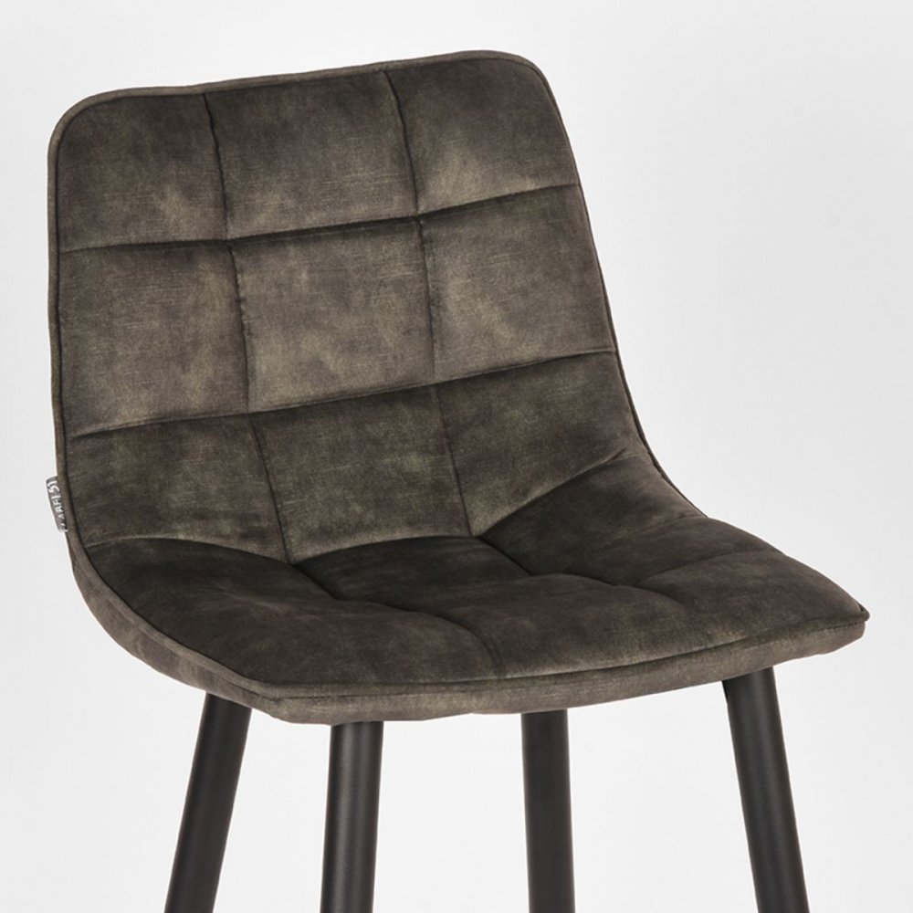 "Jelt" bar stool in olive green velvet and black metal legs