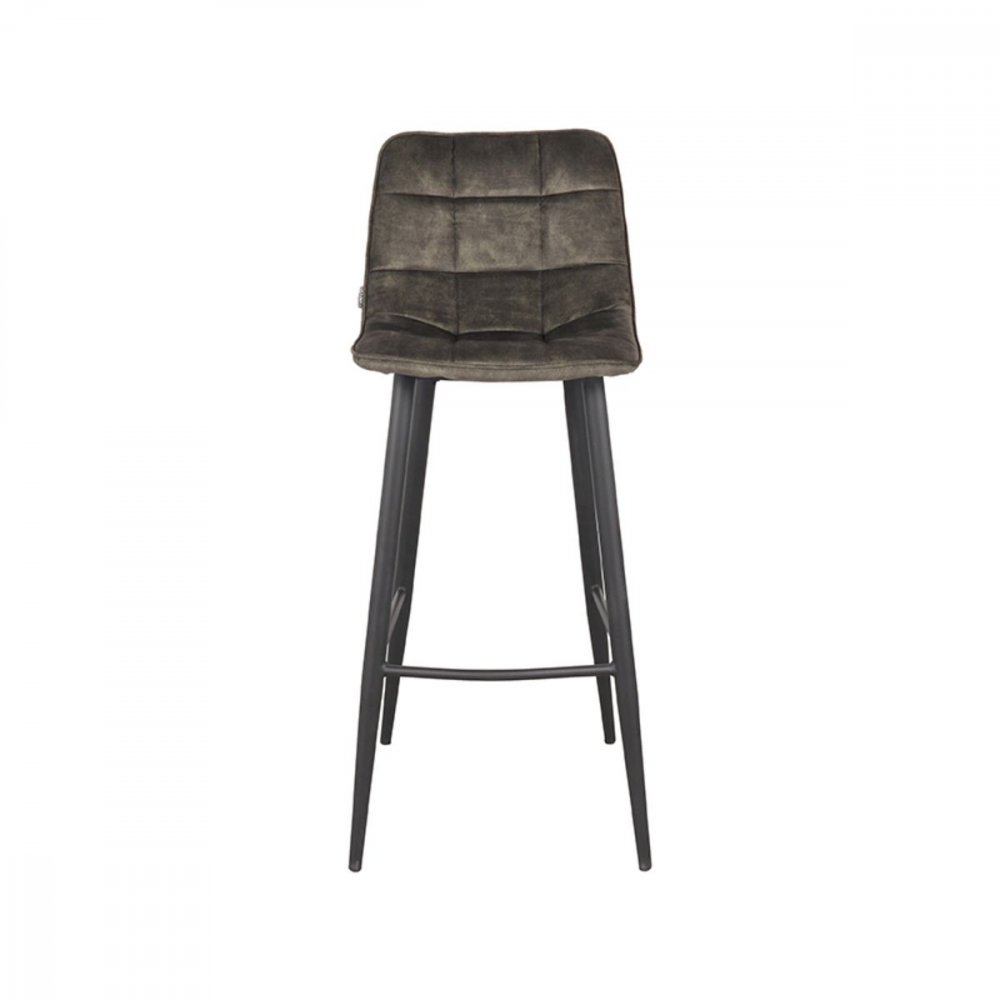 "Jelt" bar stool in olive green velvet and black metal legs