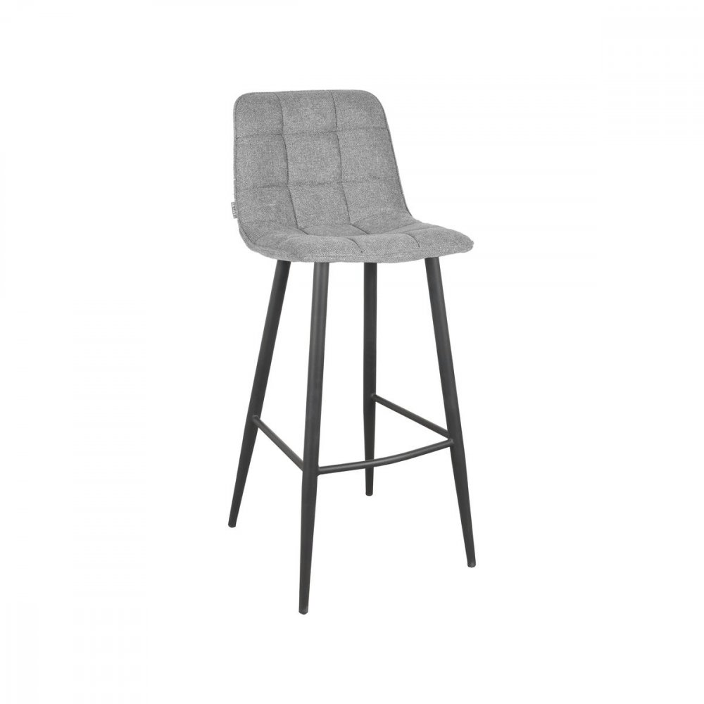 "Jelt" bar chair in silver gray woven fabric and black metal frame