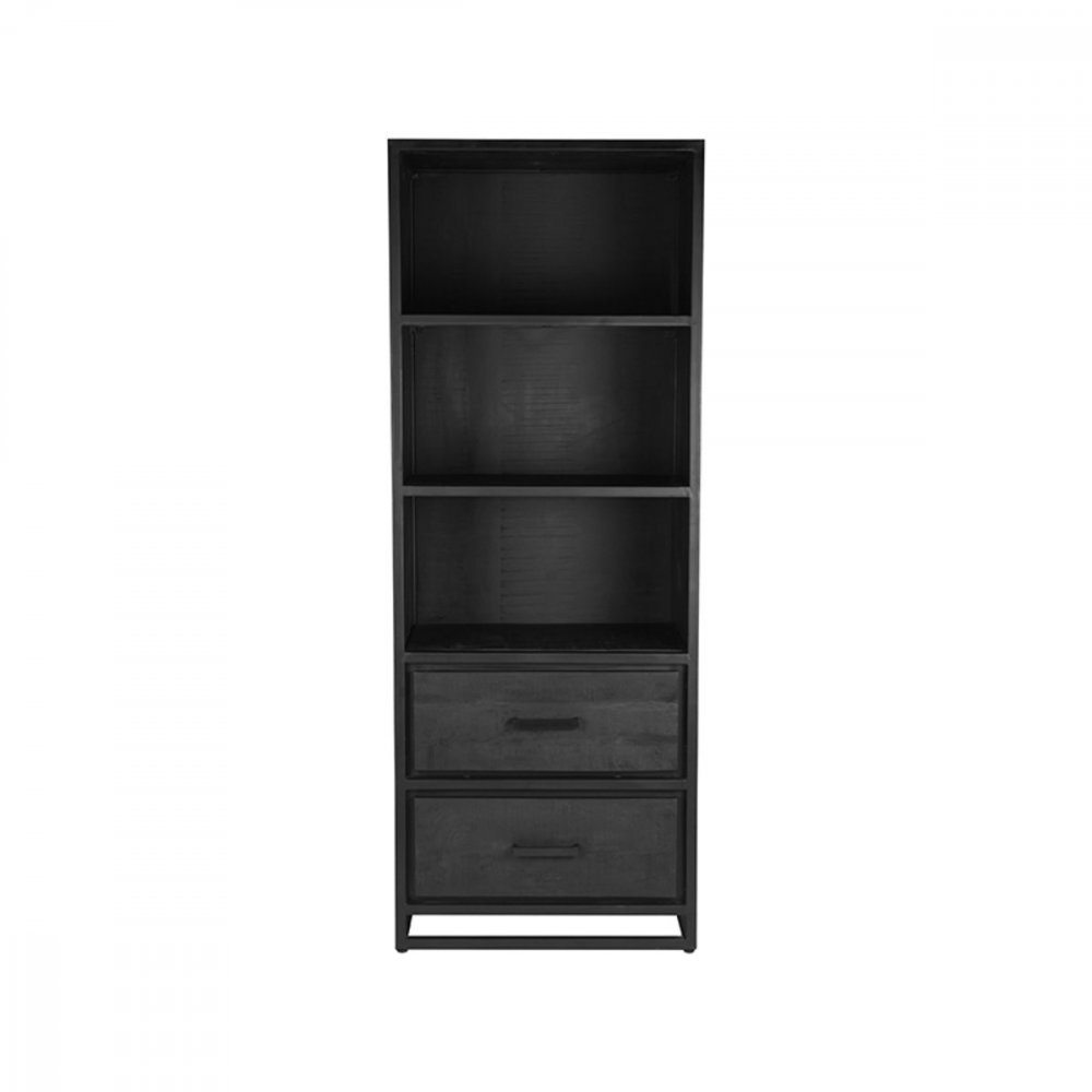 Bücherregal Chili 70x45x185 cm Schwarzes Mangoholz | Schwarzes Metall