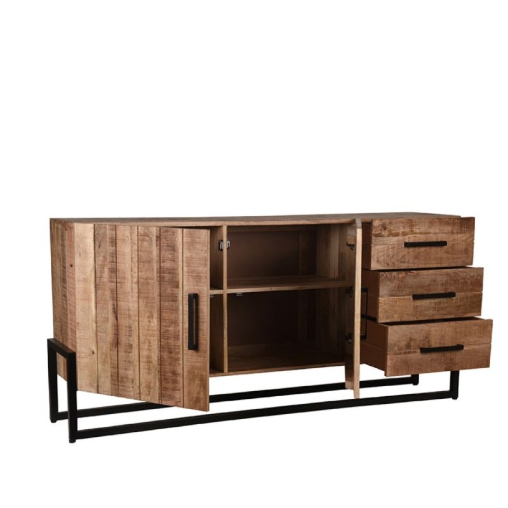 Sideboard Bolivien 184x40x85 cm Raues Mangoholz | Schwarzes Metall