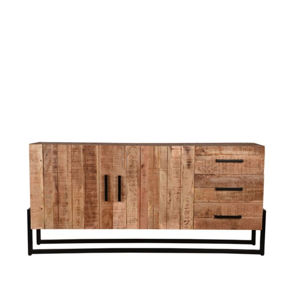 Sideboard Bolivien 184x40x85 cm Raues Mangoholz | Schwarzes Metall