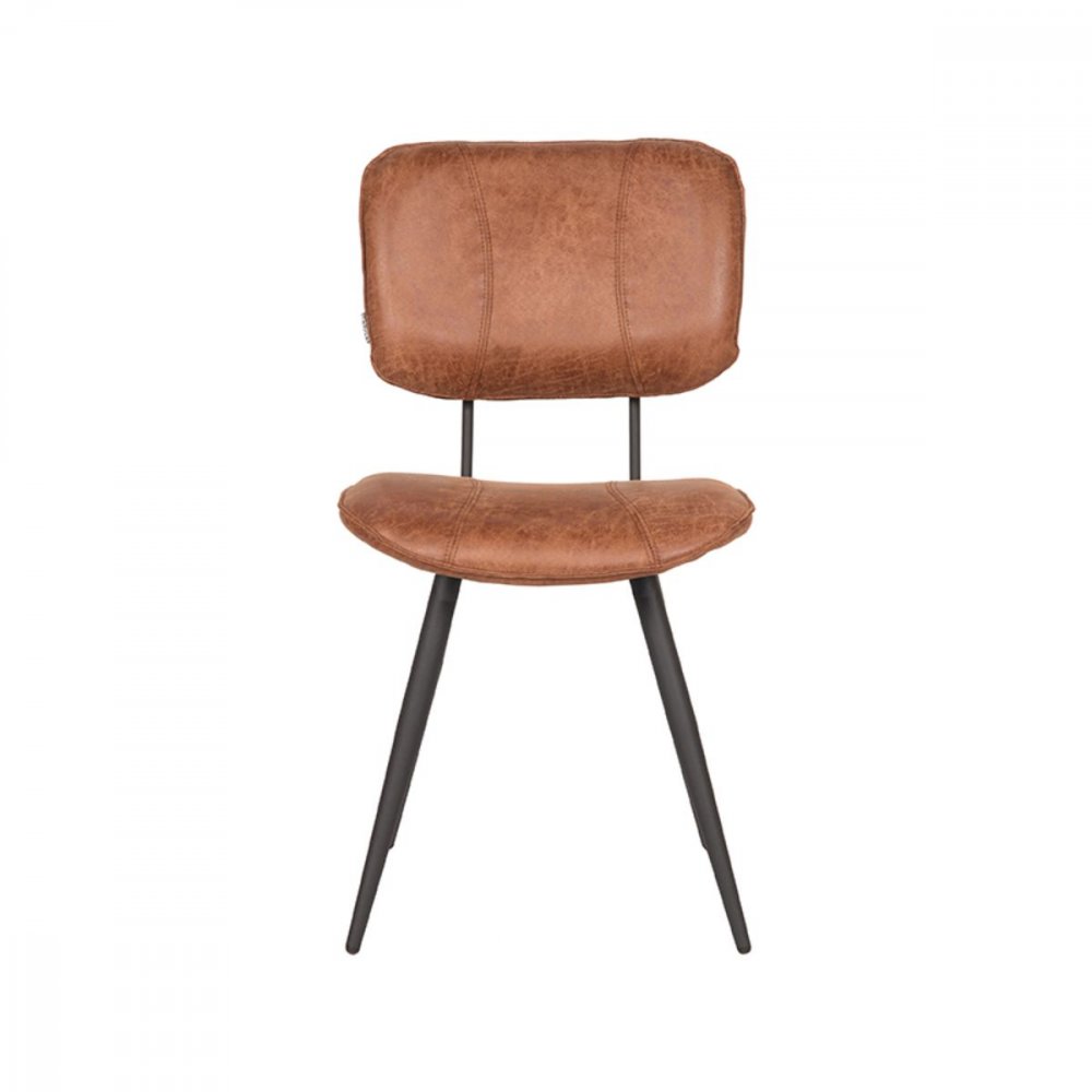 Esszimmerstuhl Fos 49x60x87 cm Cognac-Leder , Schwarzes Metall