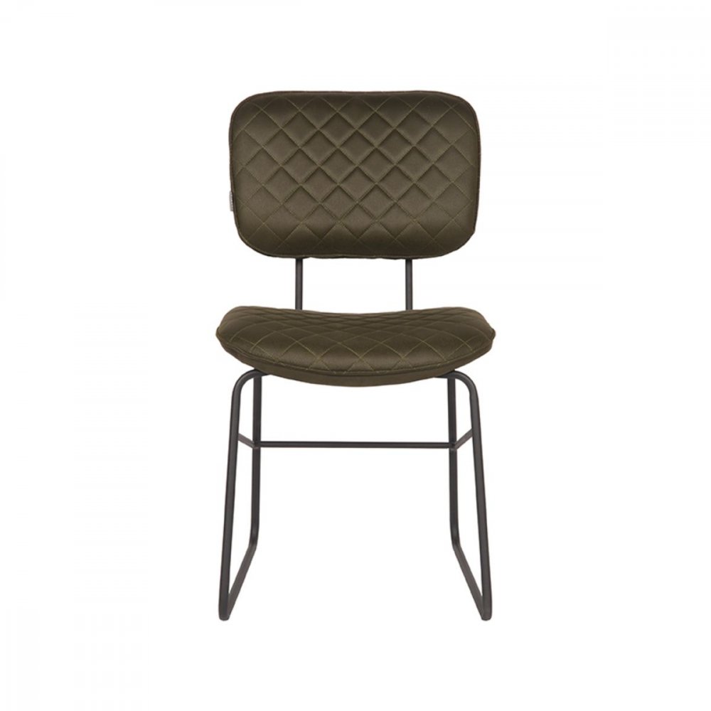 Esszimmerstuhl Sev 49x60x87 cm Armee Mikrofaser | Schwarzes Metall