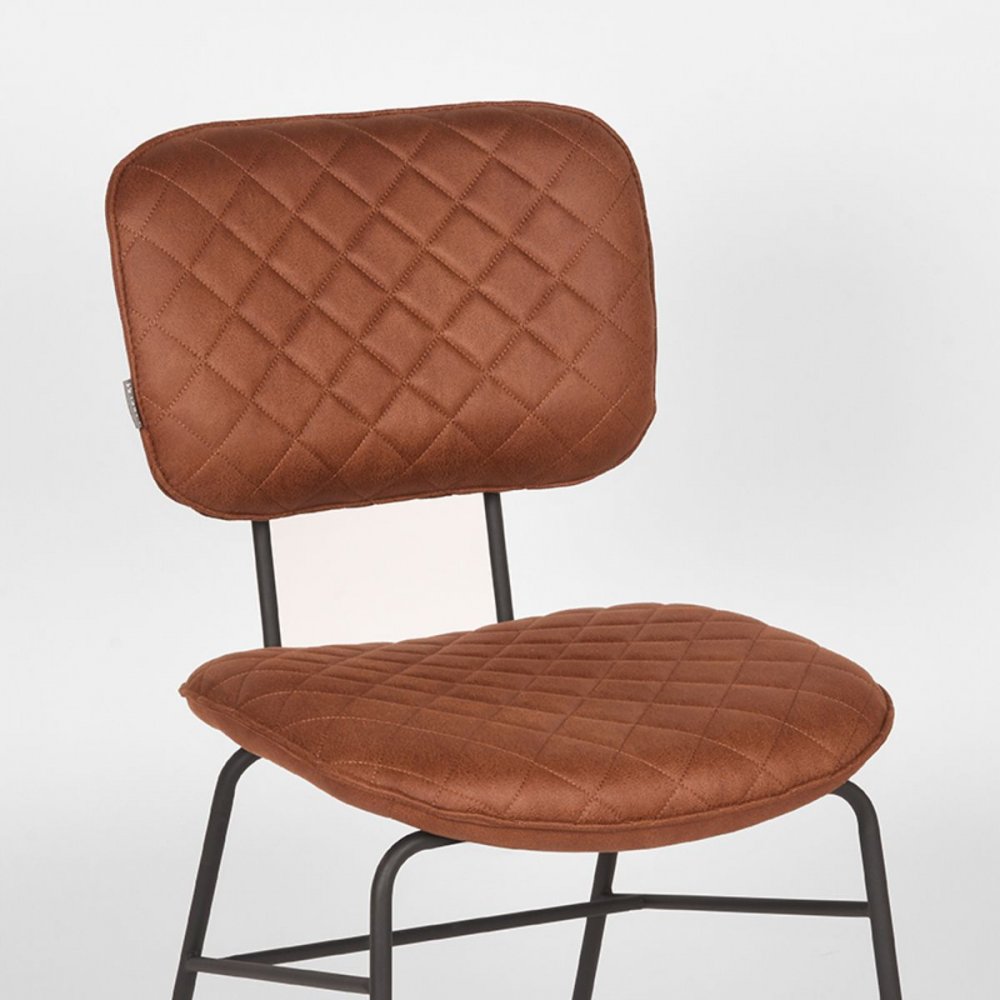 Esszimmerstuhl Sev 49x60x87 cm Cognac-Mikrofaser | Schwarzes Metall