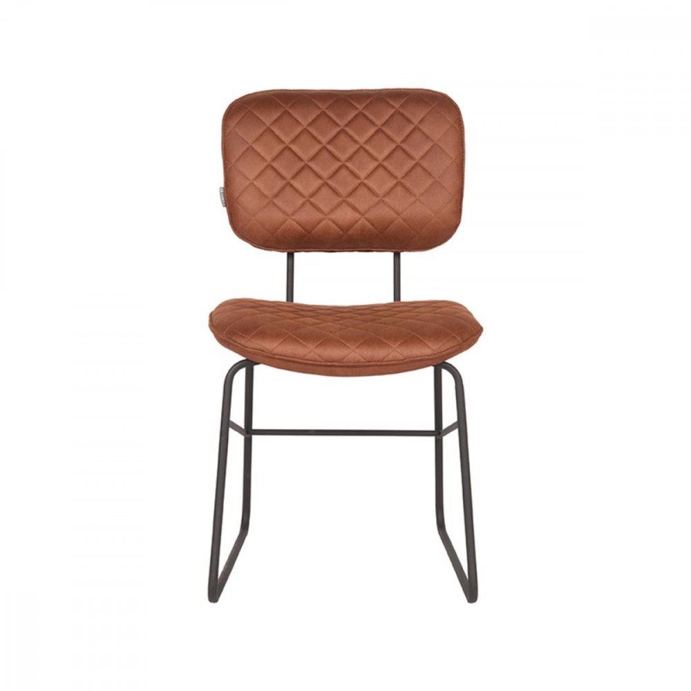 Esszimmerstuhl Sev 49x60x87 cm Cognac-Mikrofaser | Schwarzes Metall