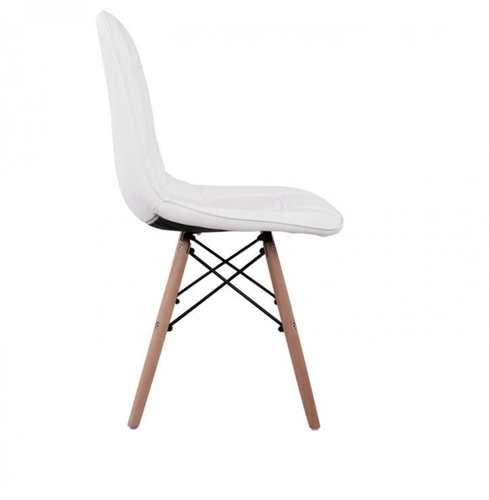 Design Stuhl COSY mit Massivholz Beinen und Kunstleder, in Weiß