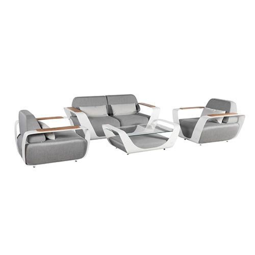 Outdoor Lounge Set "Onda" 4-teilig aus grauem Kunstleder und weißem Aluminiumrahmen