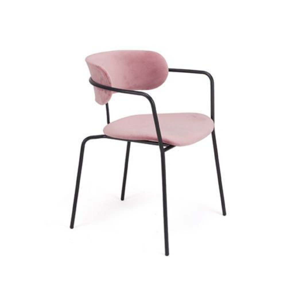 Sessel "Olivia Blush" aus pinkem Samt und Beine aus schwarzem Stahlgestell