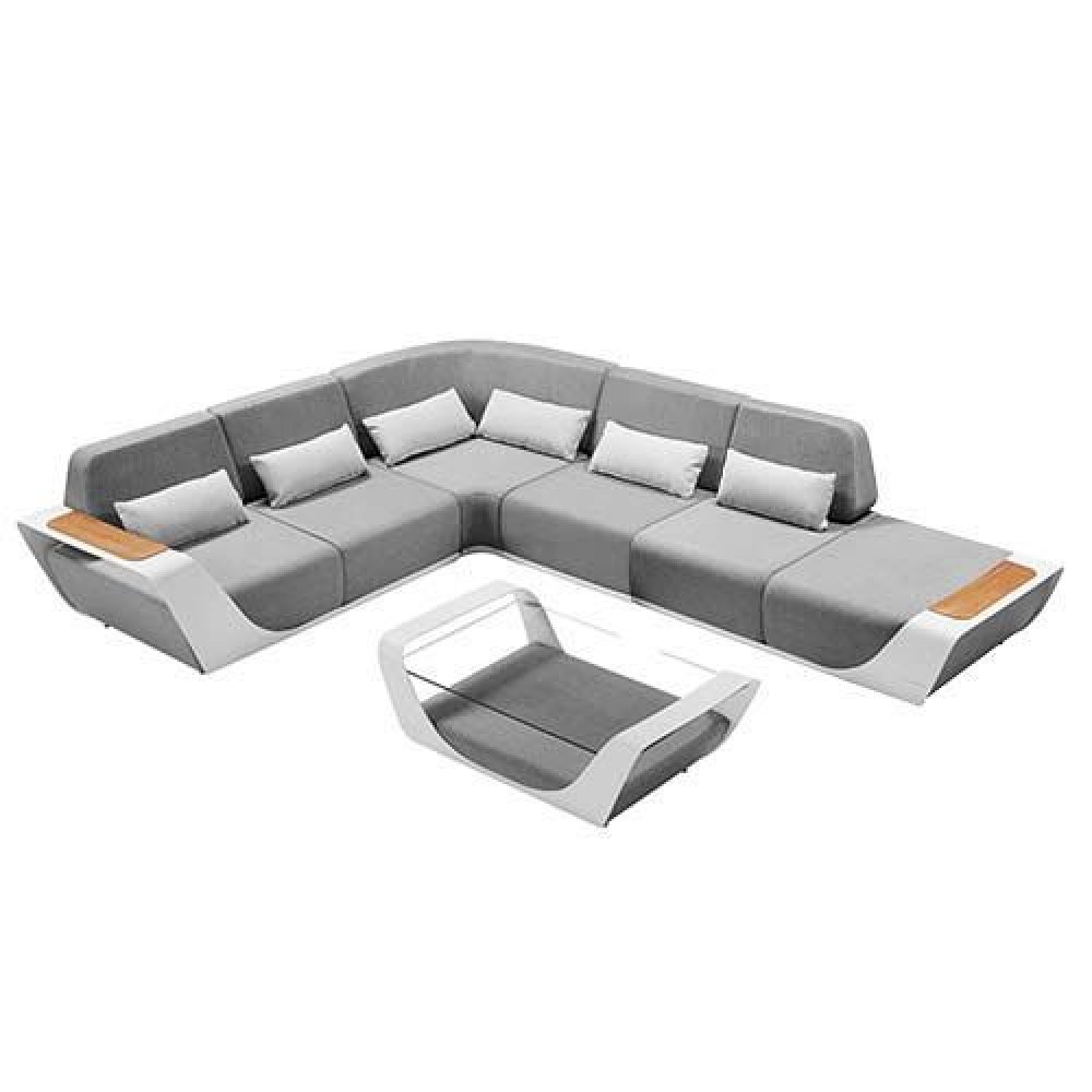 Outdoor Lounge Set "Onda" 5-teilig aus grauem Kunstleder und weißem Aluminiumgestell