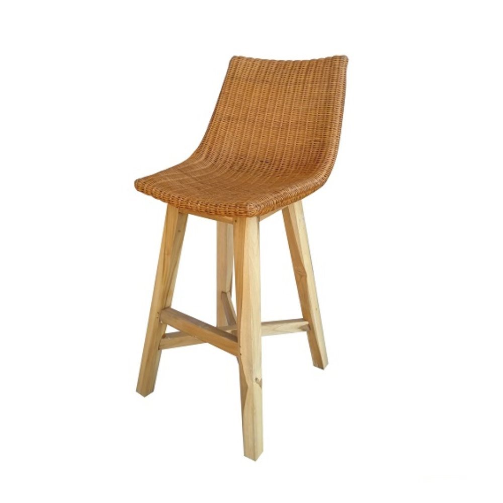 SANUR Barhocker aus Rattan und Teakholz